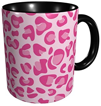 RFSHOP Tazas de café de cerámica con patrón de leopardo rosa, taza de viaje de 11 onzas, taza de té para oficina y cocina en casa