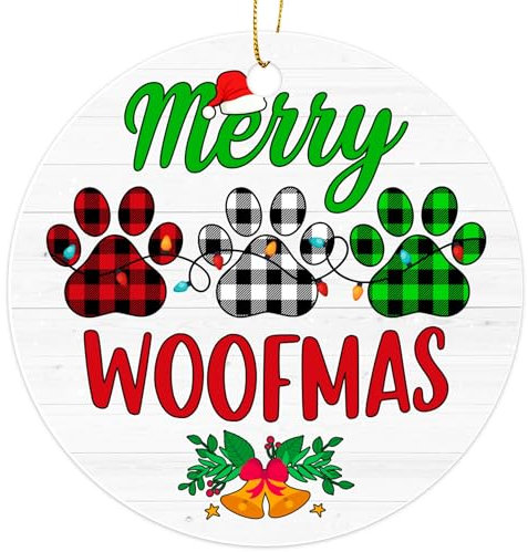 Ad Astra Graphics Merry Woofmas AAO042 Christbaumschmuck für Hundeliebhaber, Mutter, Hund, Vater, Weihnachtsdekoration, lustiger 2023, 7,6 cm, rund, PVC, bedruckt in den USA