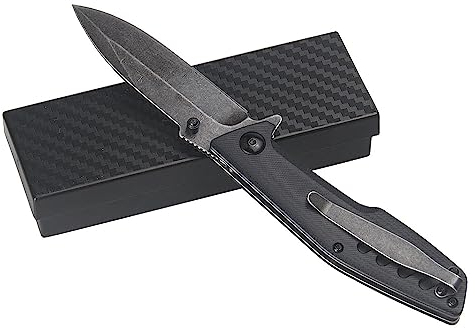 SAMFUNG Couteau de poche pliant EDC, lame en acier inoxydable 5cr13 de 3,2 pouces, manche noir G10 pour les cadeaux quotidiens