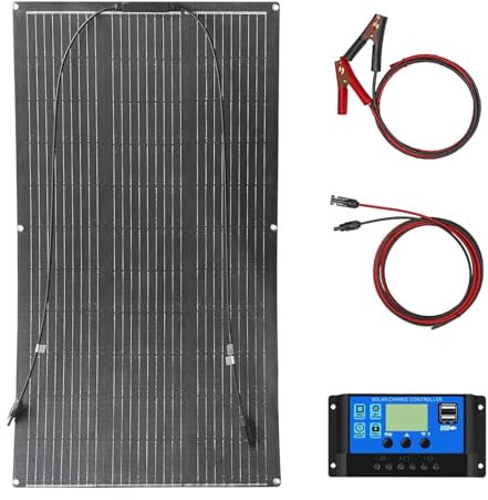 Aysolar Kit Panneau Solaire Souple 100W 18V ETFE Monocristallin Semi-Flexible avec 10A Charge Contrôleur pour Système Hors Réseau Charge la Batterie 12V Camping-Car Camper Van Bateau Caravane
