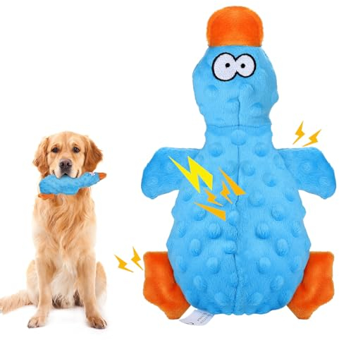 RAYITO Duck Dog Toys - Squeaky Interactive Dog Toy with Crinkle Paper for Small to Large Dogs - Blue