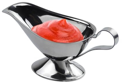 Salsera | Barco Salsa de Acero Inoxidable de 10 Oz con Mango | Bandeja para Salsas para aderezos para ensaladas, jarritas de Leche, Salsas de Acero Inoxidable para Comer, Comidas de Fiesta y