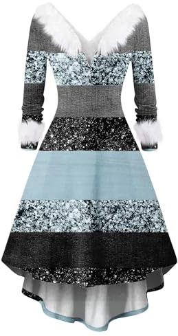 Kleid Damen Elegant Halloween Kleider Damen Kommunionkleid Mädchen Pullover Damen Winterkleid Damen Lang Maxikleid Damen Herbst Damen Longpullover Prinzessin Schuhe Mädchen (Light Blue, XL)