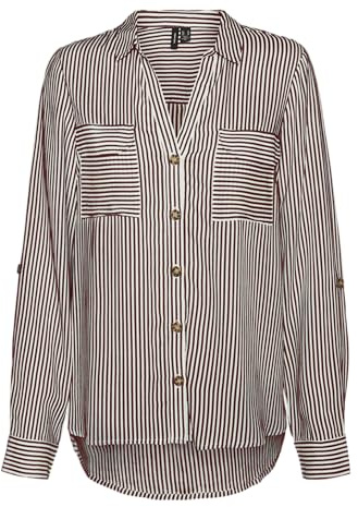 Vero Moda Women's Blouse 10275283, Fired Brick/Stripes: Snow White, XS