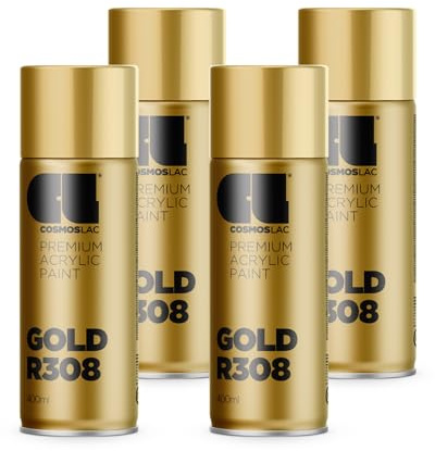 COSMOS LAC Sprühlack Sprühdose - 400ml - Sprühfarbe für den DIY-Bereich, geeignet für alle Oberflächen - Lackspray (4, Gold)