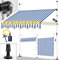 tillvex Tenda da Sole a Bracci con Manovella | Protezione Balcone, Regolabile, Senza Forare, a Manovella | Tenda resistente per Esterno (400cm, Blu/Bianco con LED)