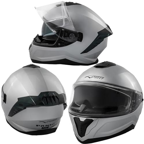 Integralhelm Motorradhelm Rollerhelm Innensonnenblende Helm Silber XXL