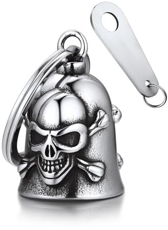 Bandmax Cloche Moto Porte Bonheur à Motif de X-Crâne en Acier Inoxydable, Guardian Bell Skull, Clochette Porte Clé