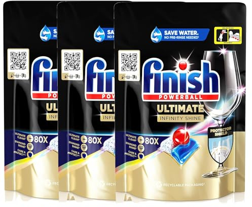 Finish Ultimate Infinity Shine Spülmaschinentabs – Geschirrspültabs für Tiefenreinigung, Fettlösekraft und Glanz mit Schutzschild – 240 Finish Caps (3x80 Caps)