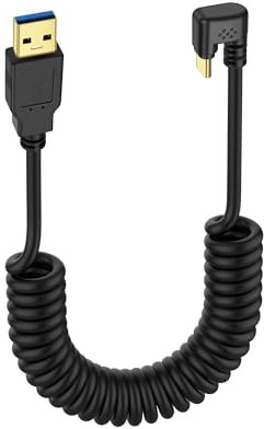 SinLoon USB Type C Coiled Cable 5Gbps Retractable 90 Degree USB3.0 to USB C Charging Cable and Data Transfer for Phone, Tablet, Other USB C Devices (M to U)
