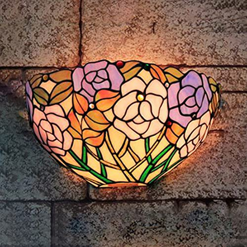 HerfsT Lampada da Parete in Vetro colorato con Applique a Motivo Floreale in Stile Tiffany per Il Soggiorno del corridoio delle Scale