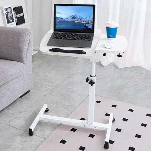Überbett Nachttisch mit Rollen, Verstellbarer Überbetttisch mit Neigbaren Desktops, Rollbarer Laptoptisch, Überbetttisch, Krankenhausbetttisch, Mobiler Stehpult für Laptop-Bett Sofa Beistelltisch