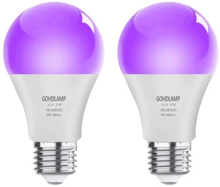 LED Schwarzlicht Birne E27 UV Glühbirne,9W 100-240V LED 395-400nm UVA Schwarzlicht Glühlampe, Beleuchtung für Halloween Party DiscoBar Körperbemalung Schwarzlichtparty fluoreszierendes Poster 2er