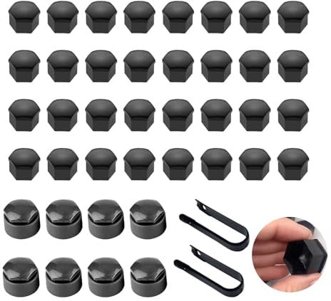 40 Pcs Universal Wheel Nut Covers - 17mm Black Hexagonal Nylon Wheel Nut Caps for Cars with Removal Tool, 32 Standard and 8 locking Wheel Bolt Covers, Anti-Theft, Corrosion Resistant, Easy to Install