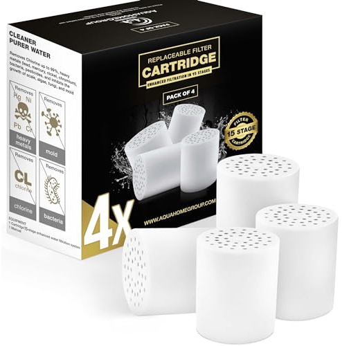 AquaHomeGroup 15 - Stage Replacement Premium Filter Cartridge 4-Pack (No Housing), Compatible with Any Shower Filter of Similar Design 15 and 20 Stages