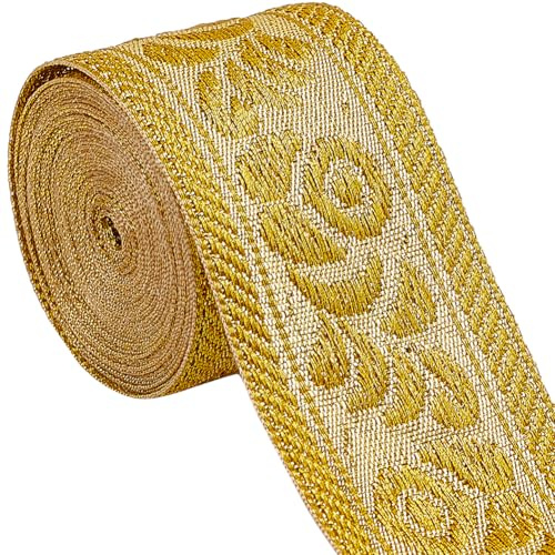 GORGECRAFT Doppelseitiges Jacquardband 4.6 m 3.9cm Boho Vintage Spitzenbesatz Bestickt Ethnisch Gewebt Flacher Rand Stoff Zum Nähen von Kleidung Vorhängen Geschenkpapier Verzierungen Applikationen Ba