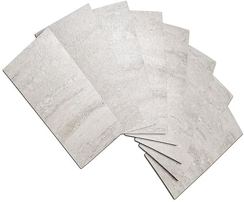 AULIGET 100 Pieces Subway Self Adhesive Wall Tiles, 3mm Light Beige Stone PVC Stick on Tile, Splashback Tile Stickers for Kitchen & Bathroom (3 x 6 Inches)