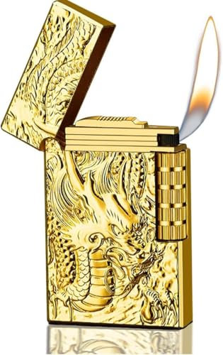 Accendino rinfrescante, drago lato opaco più leggero, accendini butano ricaricabili, all'aperto, campeggio, regali per uomo (senza gas butano) (dorata)