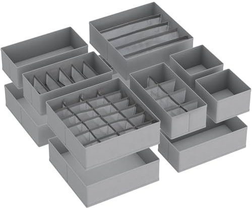 Lifewit 12 Pack Underwear Storage Organiser, Foldable Fabric Chest of Drawer Dividers for Closet Bedroom, Collapisble Cube Honeycomb Boxes for Sock, Bras, Clothes Organization, Light Grey