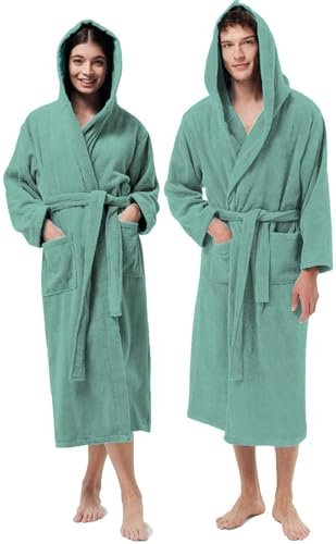 Jenny Sesal Accappatoio UNISEX Spugna Puro Cotone 100%, Ideale per CASA, SPA, SAUNA, PALESTRA. Morbido e con alta capacità di asciugatura (L, Verde Acqua)