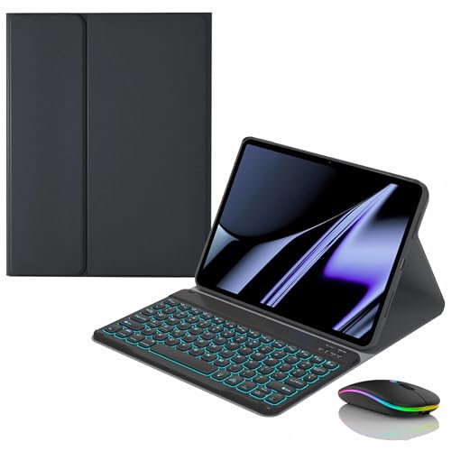 JZCZMCE Funda con Teclado para Lenovo Tab P11 Pro Gen 2 / Pro 11.2 2022 (TB-132FU/ TB-138FC), Contiene Ñ, Teclado Retroiluminación Inalámbrico Desmontable Magnético con Ratón Bluetooth,Negro