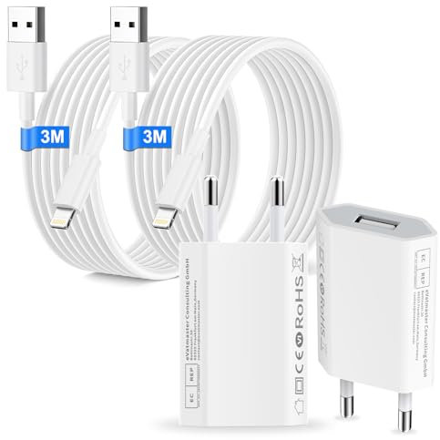USB Ladegerät [Apple MFi Certified], 2er-Pack iPhone Ladegerät und iPhone Ladekabel für iPhone 14/13/12/11 Pro/XS Max/XR/X/8/8 Plus/7, Schnellladekabel Lightning Kabel Ladeadapter 3M mit USB Netzteil