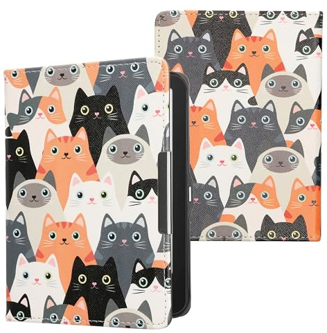 kwmobile Schutzhülle für Tolino Vision 1/2 / 3/4 HD Hülle - eReader Flip Case mit Auto Sleep Funktion - Katzen mit Orange Schwarz Weiß