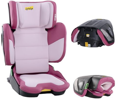 Jovikids Faltbar Kindersitz mit ISOFIX, i-Size R129 Kinderautositze ca. 3-12 Jahre (100-150cm), Kindersitzerhöhung mit Rückenlehne, Geeignet für Reisen (rosa)