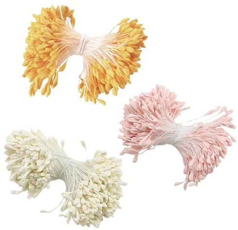 Lyivisk 1050 Stück Pfeifenreiniger Blumen Staubblatt Künstliche Blütenstaubblätter, Doppelköpfe Perlen, Matte Staubgefäße in Gelb, Weiß, Rosa Ideal für Blumen Basteln, DIY Projekte Dekoration