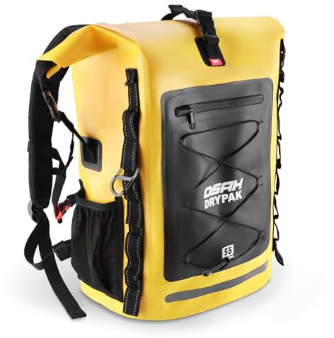 OSAH DRYPAK Wasserdichter Rucksack – 25L/35L/55L/85L Dry Bag Rolltop Outdoor Backpack mit Robustem Rollverschluss und Reißverschluss für Reisen, Kajakfahren, Bootfahren, Camping, Rafting und Angeln