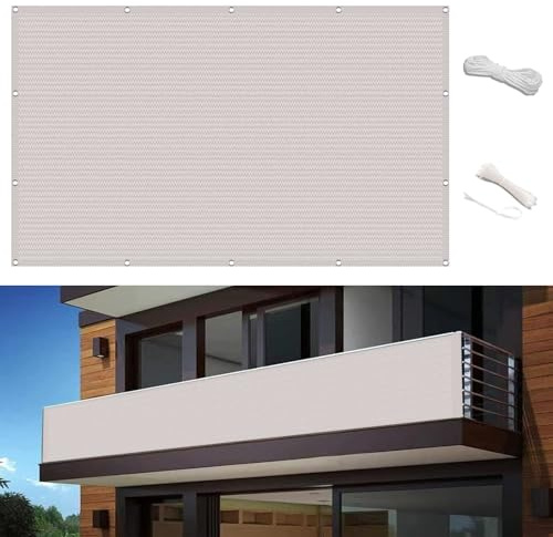 Brise-Vue pour Balcon 90 x 350 cm Protection Contre Soleil, Vent, UV Toile de Protection UV pour Balcon Cache Balcon pour Exterieur Terrasse, Blanc