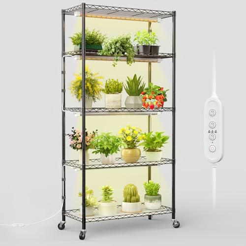 FREELICHT - Plant Stand with Grow Light, 5 Tier Adjustable Shelf with 4 LED Grow Lights 30W, 2ft 5000K Full Spectrum Plant Light with Timer for
