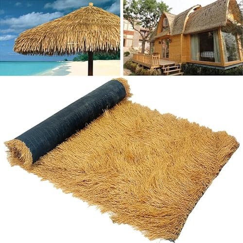 HTRDHT Artificial Thatch Straw Roof Roll- 100% Waterproof & Zero Maintenance Synthetic Thatch Roofing for Pool & Garden - UV-Resistant Yellow Artificial Palm Thatch - Durable & Realistic (Size:0.5*1m)