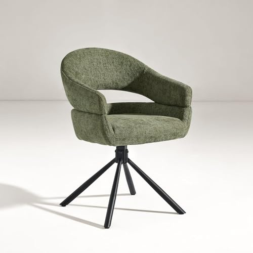 CLIPOP 1er Set Esszimmerstuhl Drehbar mit Armlehne, Drehbar 360°, Küchenstuhl, Moderner Polsterstuhl mit Stoffrückenlehne für Küche, Esszimmer, Schlafzimmer (Grün)