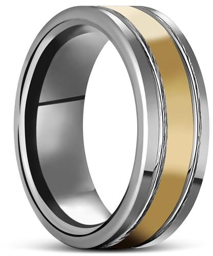 Lucleon by Trendhim Ring für Männer | Silber- und Goldton Tungsten-Carbid | Gebürstete und polierte Oberfläche | 8 mm Breite | Stahl | Goldton