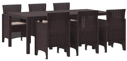 vidaXL Garten Essgruppe 7 pcs Braun Polypropylen, Stylisches Garten- und Terrassenset, leichtes Möbelset für draußen, perfekt für Familienfeiern, minimalistisches Design