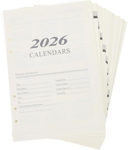 2026 Wochenplaner Einlage A5 6 Löcher, Nachfüllbare Planerseiten für Flexible Tagesplaner, Füller Tasche Notizblock Leere Notizbücher Büro N-otizblock Planung N-otizblock