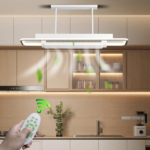 LYSDjia Ceiling Fans with Lights Flush Mount Ceiling Fan Light with Remote White LED Fan Ceiling Lighting Stepless Dimmable Bladeless Ceiling (Rectangle)