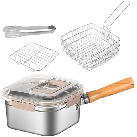 Friteuse Mit Korb | Multifunktionale Bratpfanne,Spritzgeschützte Edelstahl Fritteuse Set Für Pommes Hähnchen & Mehr Spülmaschinenfest