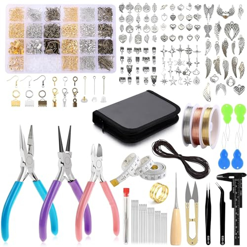 Jewellery Making Tools, 1450pcs Jewellery Repair Making Supplies Findings Kit with 3 Pliers, Wires, Earring Hooks and Other Jewelry Necklace Repair Arts Crafts with Storage Case for Adult or Beginners