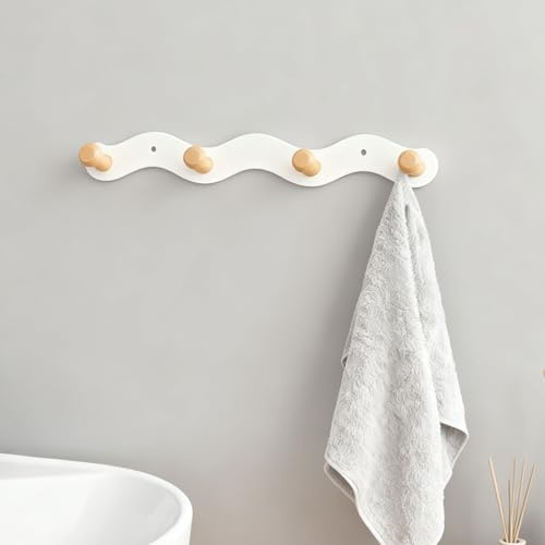 Shuqio Porte-manteau mural sans perçage 33,5 cm avec crochets bois | Double option de montage, Pour garde-robe d'enfant, Couloir, Chambre d'enfant, Salon et salle de bain