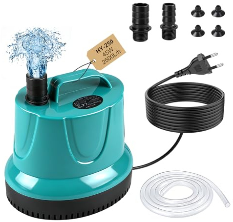 EXLECO Pompe Aquarium Immergée 45W 2500L/H, Mini Pompe a Eau Vide Cave, pour Eaux Chargées, Bassin Exterieur, Piscine, Relevage – Vert