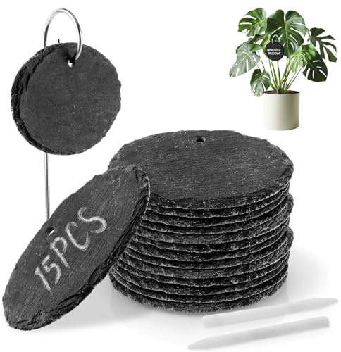 APACALI 15 Stück Pflanzenschilder zum Beschriften, Schiefer Pflanzschilder für Draussen (Oval)