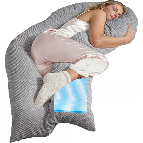 Traumreiter Seitenschläferkissen Visco Wendekissen Memory Foam [orthopädisch] + Watte Seite | Schwangerschaftskissen zum Schlafen, langes Schlafkissen Komfortkissen mit Bezug Silber Deluxe Größe L