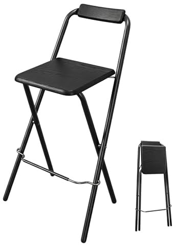 Spetebo Barhocker klappbar schwarz 95 x 50 cm | Belastbarkeit bis 110 kg, Holz Tresenhocker faltbar, Holz Sitzfläche, Klappsicherung, Mit Rückenlehne