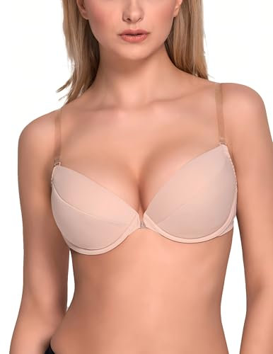 Vivisence Eve 1012 Underwired Push-Up Padded Bra Removable Silicone Straps Backless - Made in EU, Beige,36DD