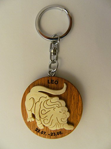 Cornelissen Schlüsselanhänger Löwe aus Holz und Metall, Sternzeichen, Horoskop, Tierkreiszeichen