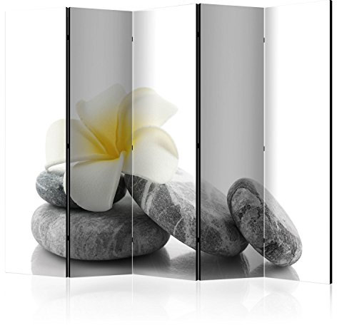 RAUMTEILER/PARAVENT B&D XXL - Paravent Raumteiler Innen Spa Zen 225x172 cm 5-teilig Einseitig Raumtrenner Trennwand Holz Room Divider Spanische Wand Raum Abtrennung grau weiß b-B-0190-z-c
