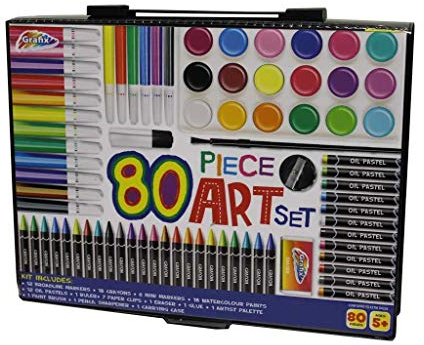 80 Piece Children's Art Set & Gift Case Paints Crayons Pastels Pens Grafix