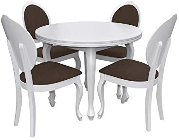 Mirjan24 Esstisch Stuhl Set RB05 Essgruppe, Tischgruppe, Große Farb- und Materialauswahl, Sitzgruppe Esstischgruppe, Esszimmergarnitur, Oval Esstisch, Praktischer Auszugstisch (Weiß, Casablanca 2308)